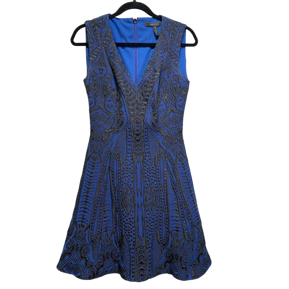 BCBGMAXAZRIA Dress Size‎ 0 Blue Black Sleeveless Fit & Flare Party Cocktail